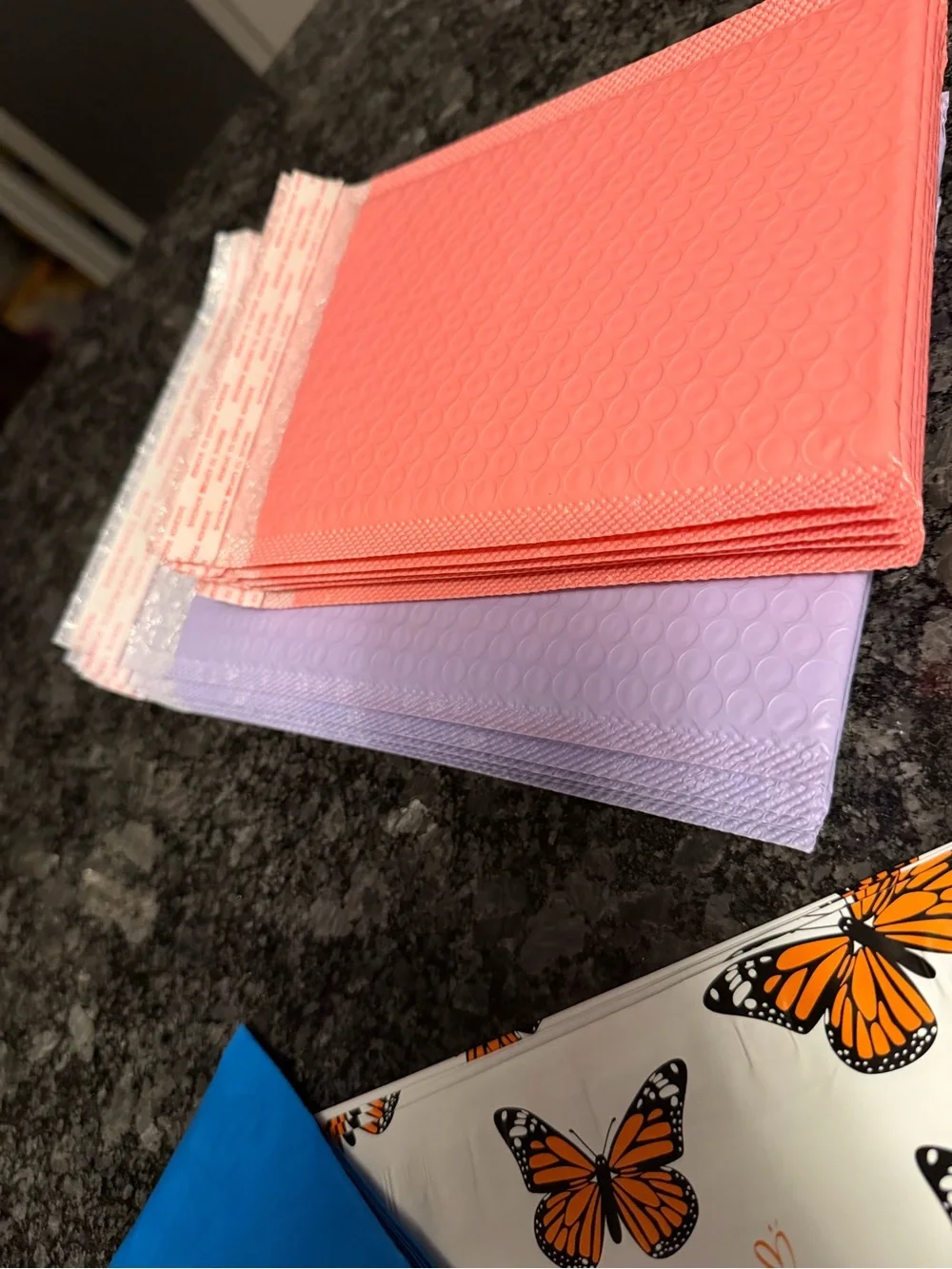 Bundle of 35 Poly & Bubble Mailers Assorted Sizes & Colors Butterfly & Dot Set